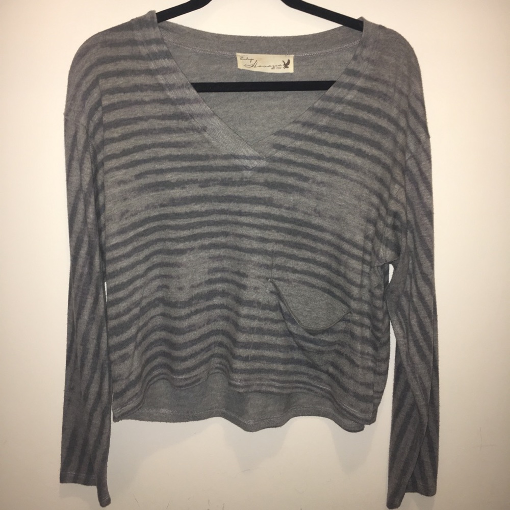 Vintage Havana distressed gray-striped sweater
